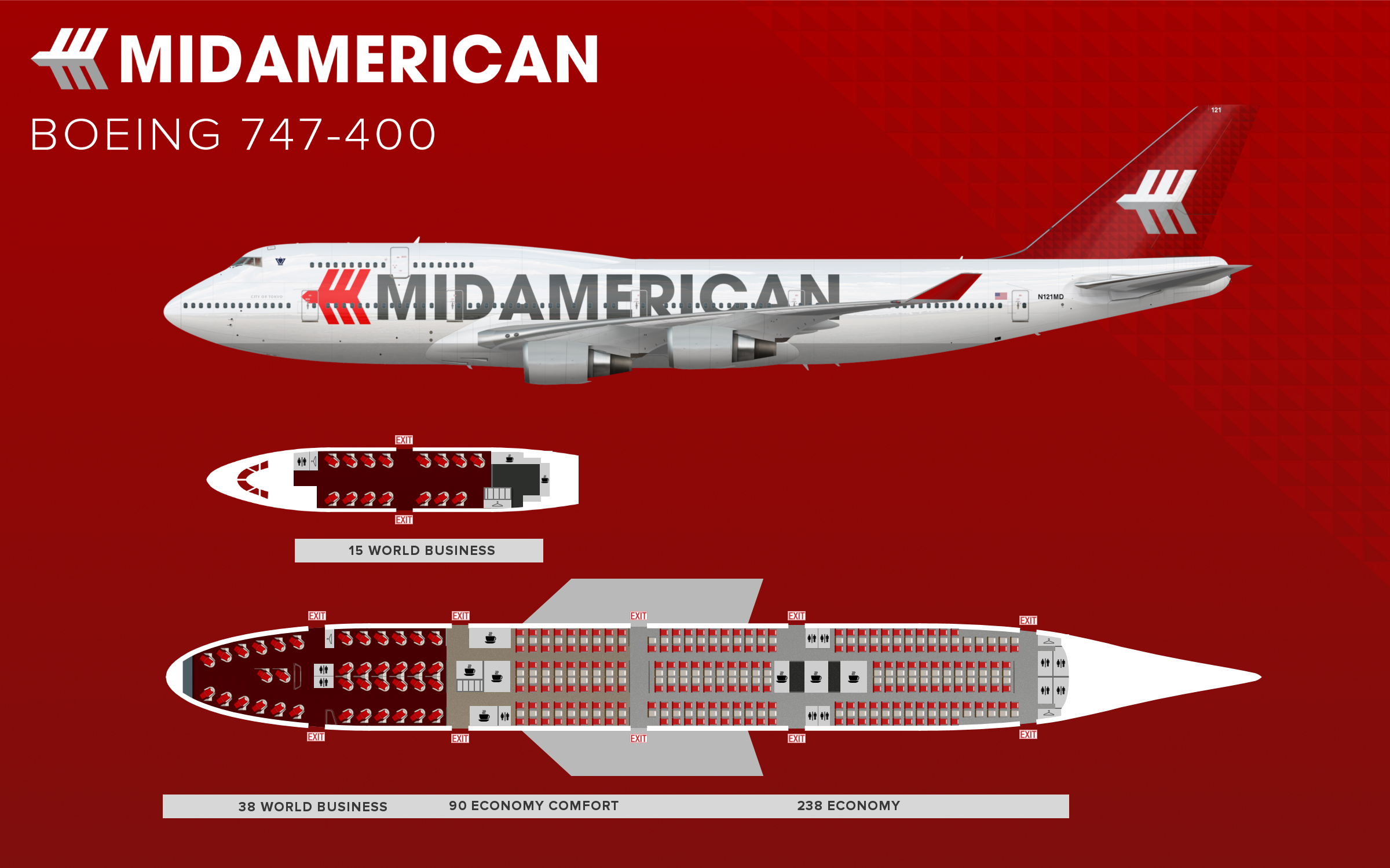 5. Boeing 747-400 | N121MD (plus seat map) - MidAmerican Airlines - Gallery  - Airline Empires